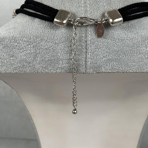 Chicos Statement Necklace Black White Silver Hammered Metal Layered Beaded - Picture 6 of 8